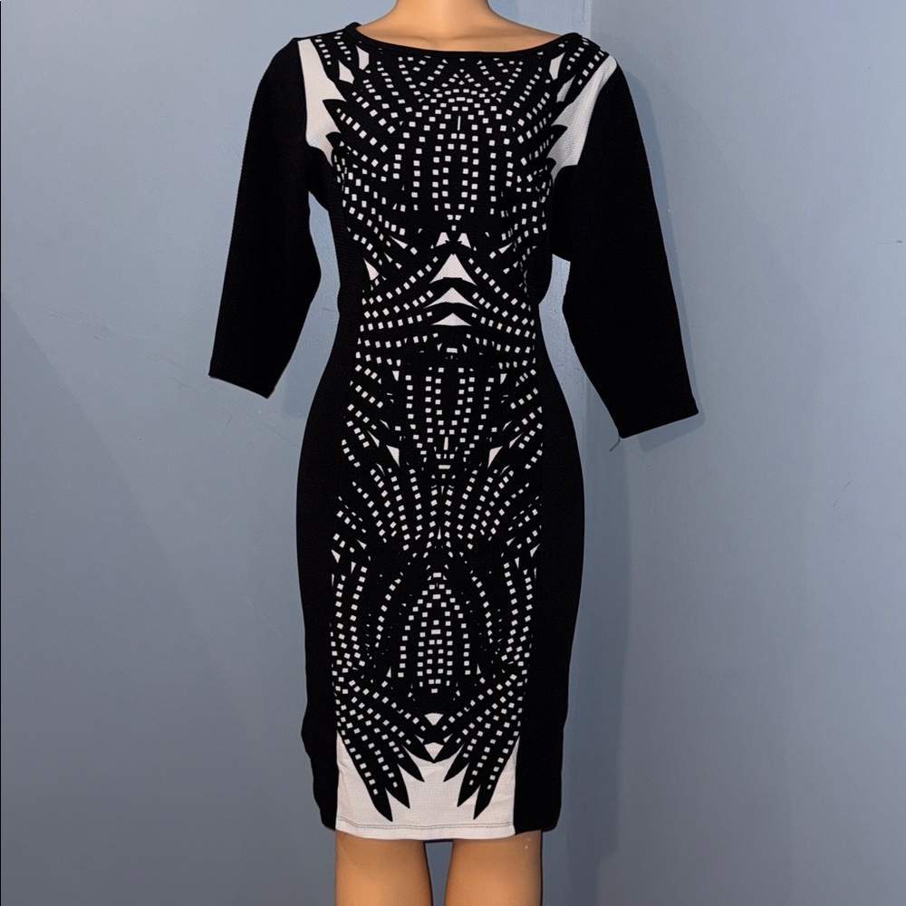 Sam & Jo Black & White Geometric Sweater Dress | Size 1X